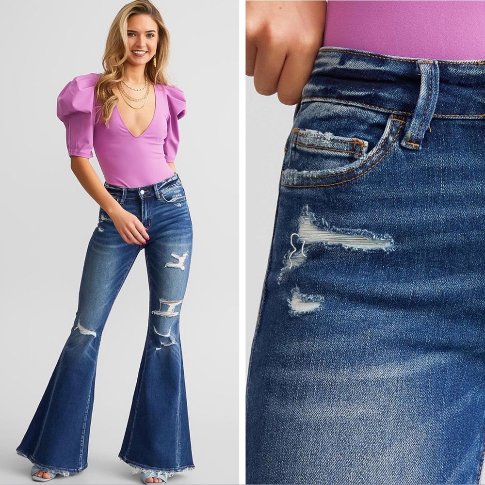 Flying Monkey High Rise Super Flare Stretch Jean in Piledriver Waltz Wash